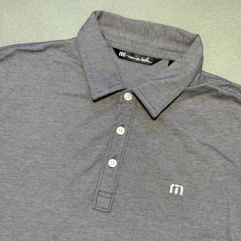 TRAVIS MATHEW Polo Shirt Men M Micro Stripe Gray Pima Cotton Blend Golf LuLu CC - Picture 1 of 13